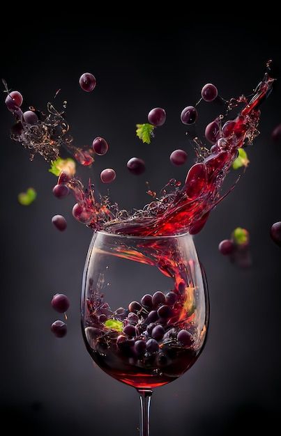 Premium Photo _ Red wine with grapes splashing